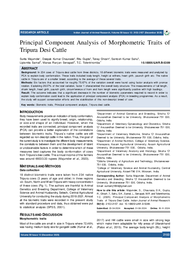 (PDF) Principal Component Analysis of Morphometric Traits of Tripura ...