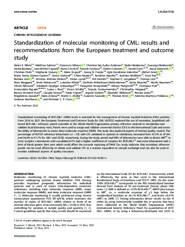 (PDF) Standardization of molecular monitoring of CML: results and ...