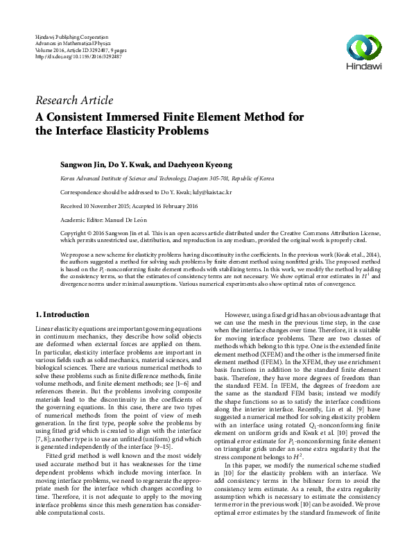 (PDF) A Consistent Immersed Finite Element Method for the Interface ...