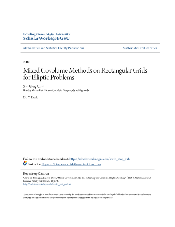 (PDF) Mixed Covolume Methods on Rectangular Grids For Elliptic Problems
