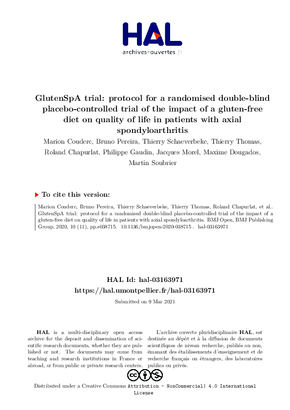 (PDF) GlutenSpA trial: protocol for a randomised double-blind placebo ...