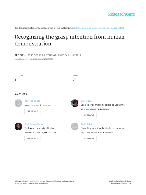 (PDF) Recognizing the grasp intention from human demonstration