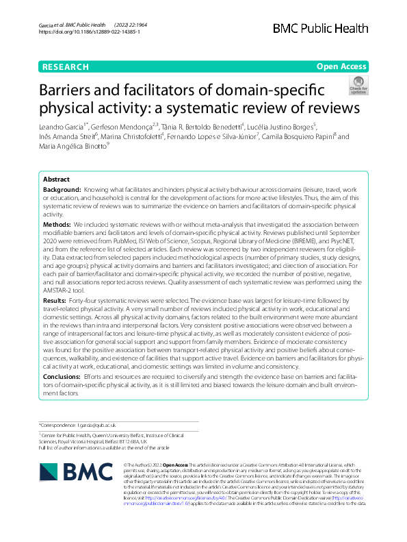 (PDF) Barriers and facilitators of domain-specific physical activity: a ...