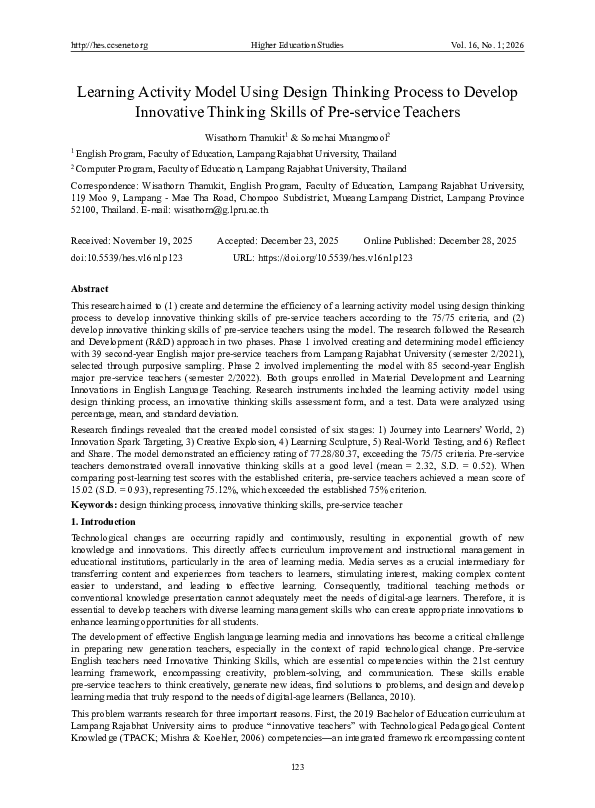 (PDF) Learning Activity Model Using Design Thinking Process to Develop ...