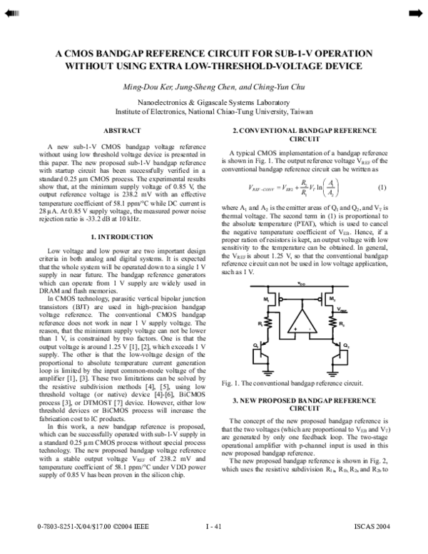 (PDF) A CMOS bandgap reference circuit for sub-1-V operation without ...