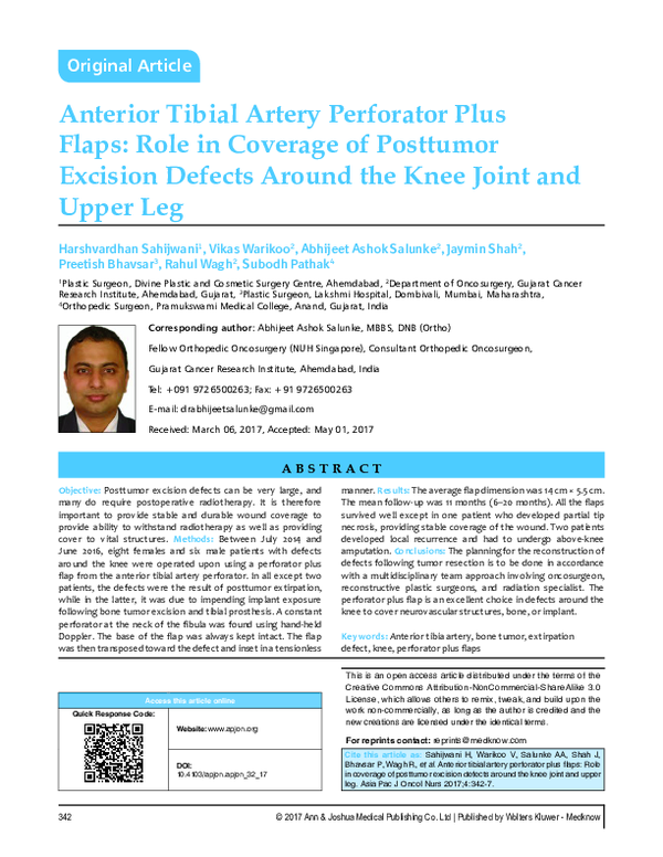(PDF) Anterior tibial artery perforator plus flaps: Role in coverage of ...