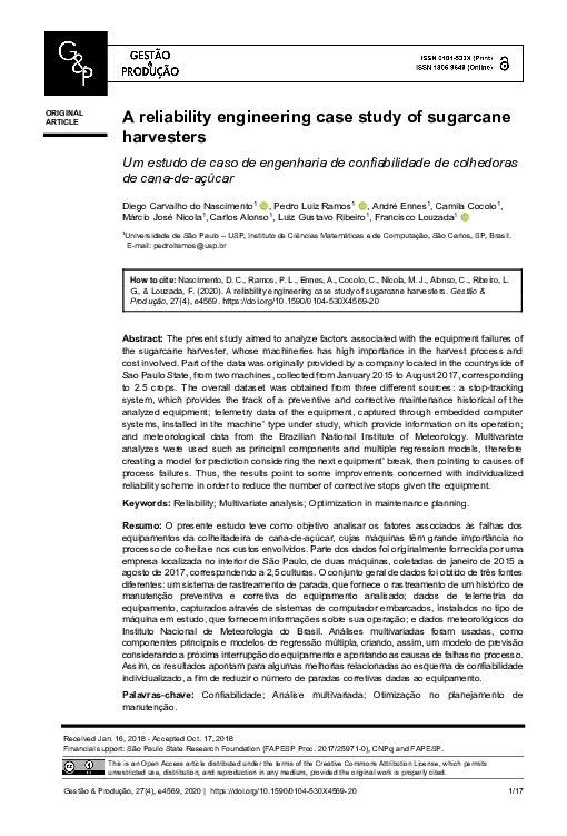 (PDF) A reliability engineering case study of sugarcane harvesters