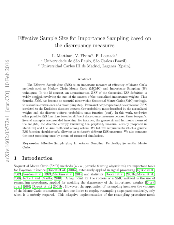 (PDF) Effective sample size for importance sampling based on ...