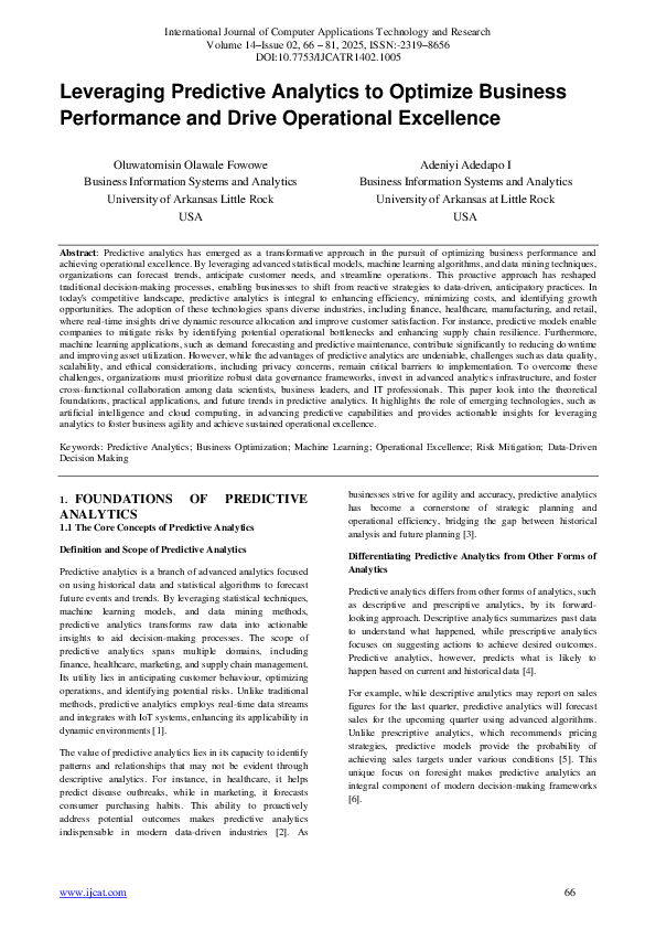 (PDF) Leveraging Predictive Analytics to Optimize Business Performance ...