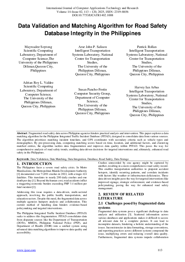 (PDF) Data Validation and Matching Algorithm for Road Safety Database ...