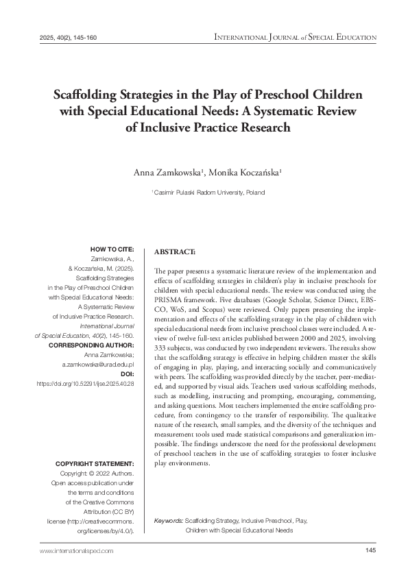 (PDF) Scaffolding Strategies in the Play of Preschool Children with ...