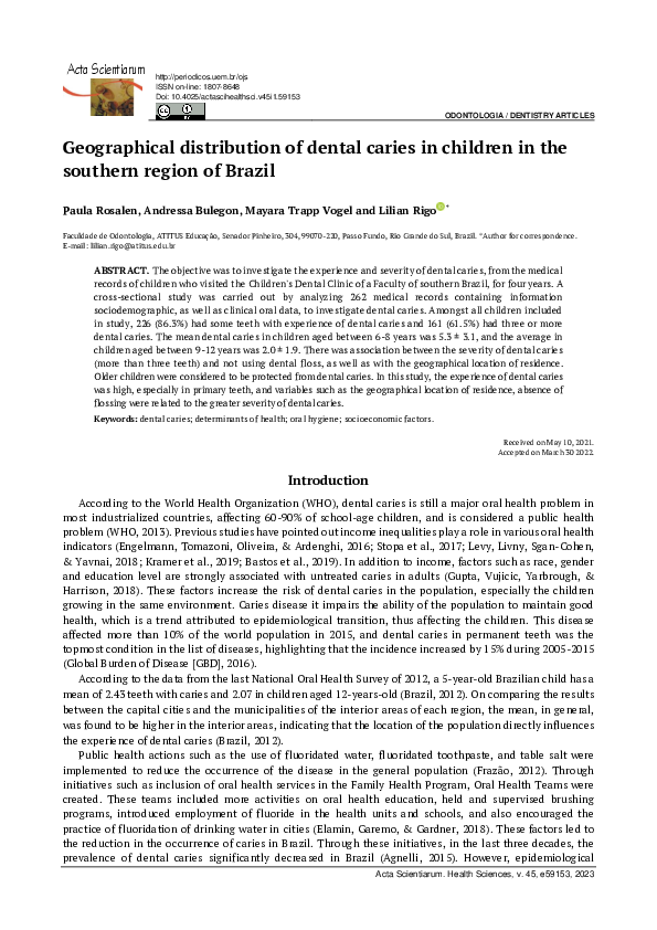 (PDF) Geographical distribution of dental caries in children in the ...