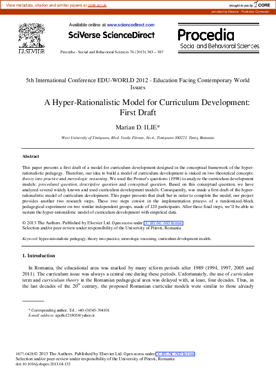 (PDF) A Hyper-rationalistic Model for Curriculum Development: First Draft