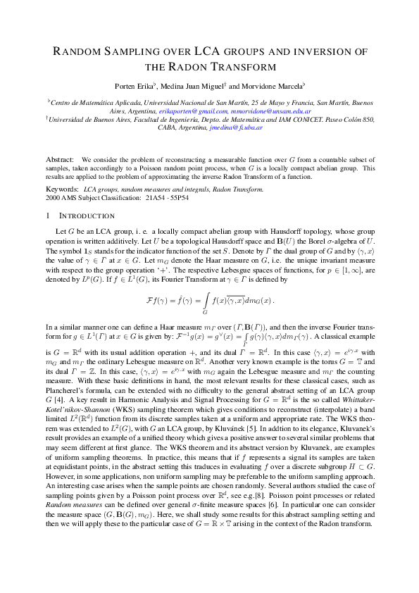 (PDF) Random Sampling Over Lca Groups and Inversion of the Radon Transform