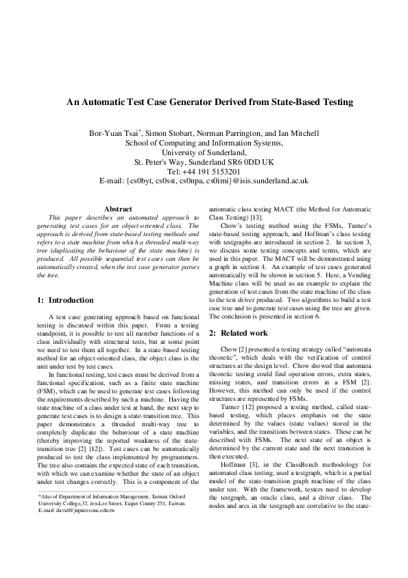 (PDF) An automatic test case generator derived from state-based testing