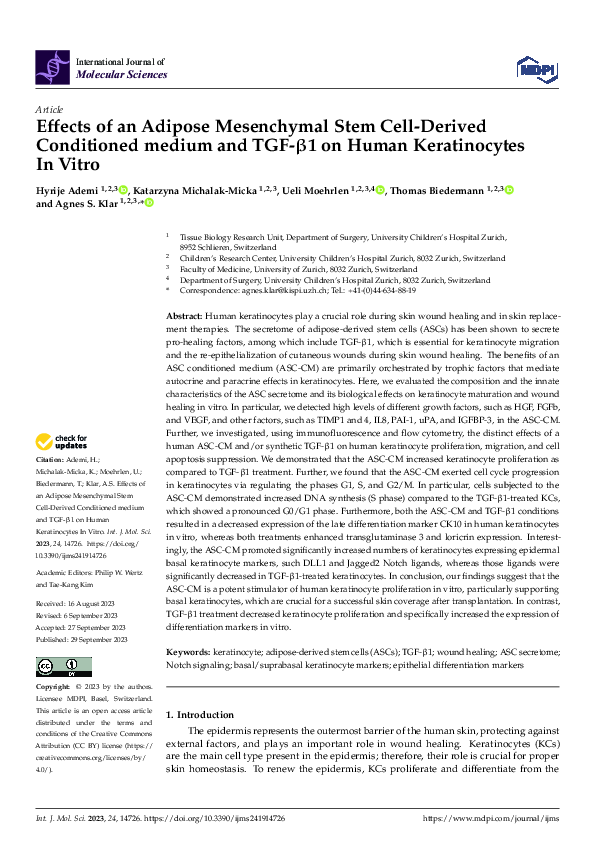(PDF) Effects of an Adipose Mesenchymal Stem Cell-Derived Conditioned ...
