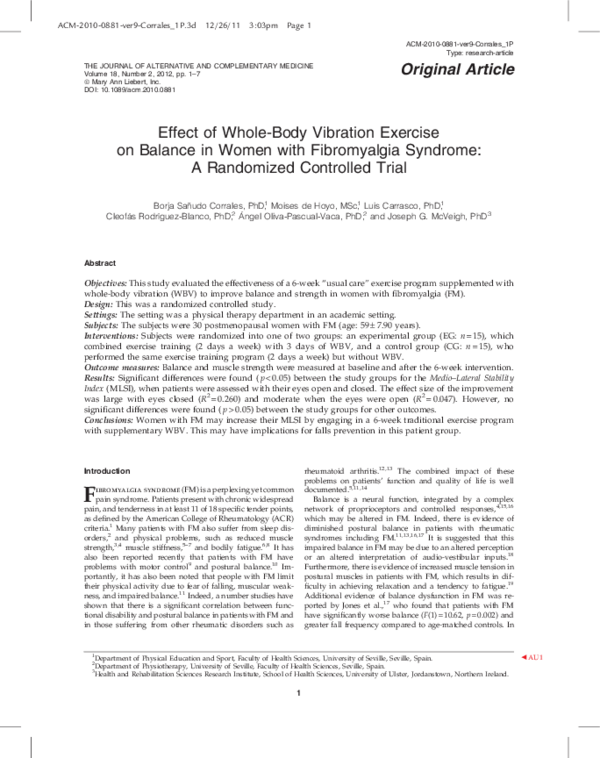 (PDF) Effect of Whole-Body Vibration Exercise on Balance in Women with ...