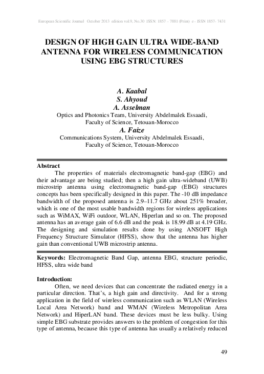 (PDF) Design of High Gain Ultra Wide-Band Antenna for Wireless ...