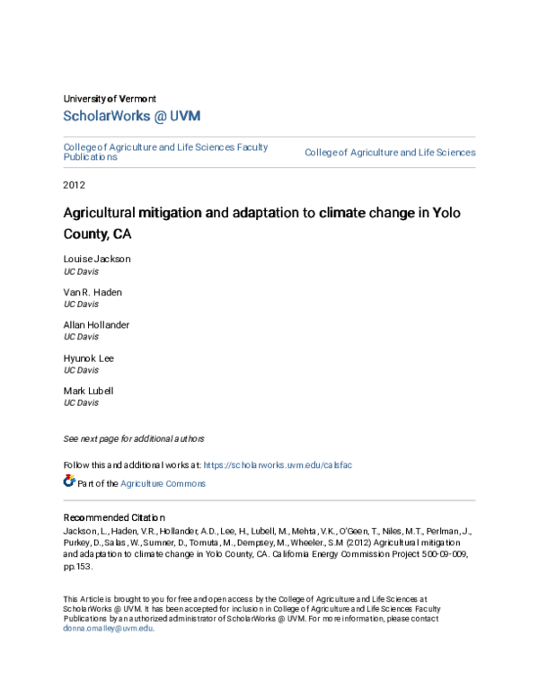 (PDF) Agricultural mitigation and adaptation to climate change in Yolo ...
