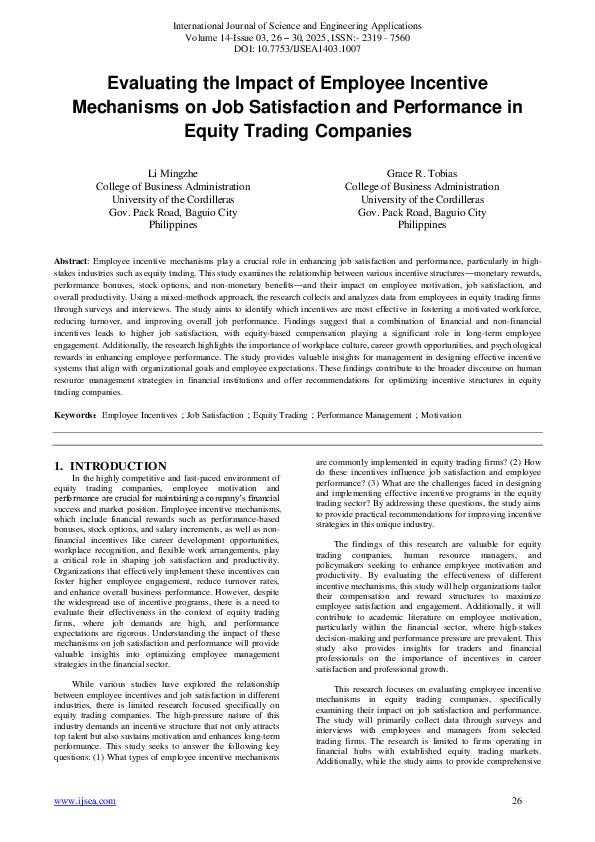 (PDF) Evaluating the Impact of Employee Incentive Mechanisms on Job ...