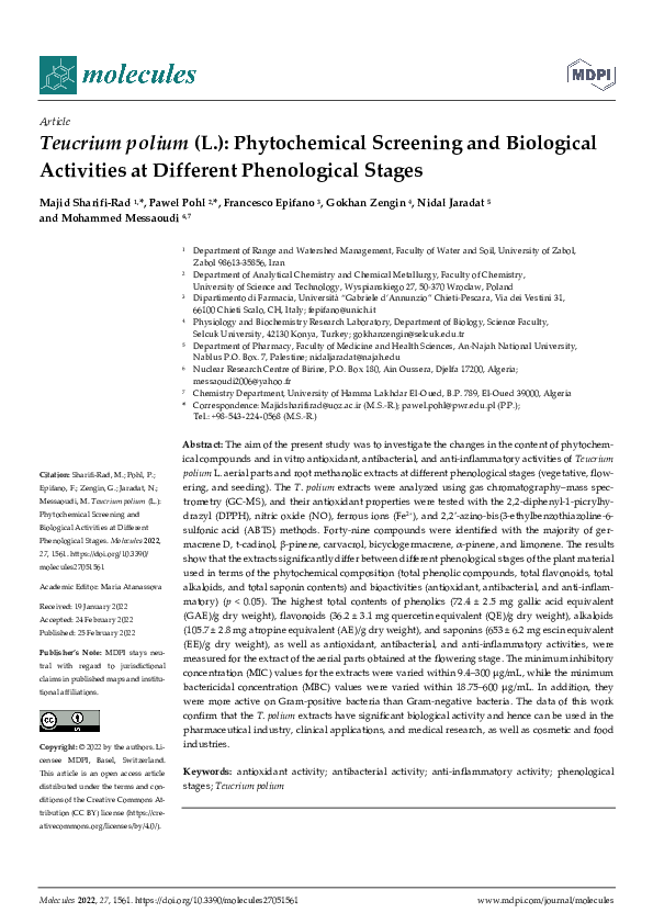 (PDF) Teucrium polium (L.): Phytochemical Screening and Biological ...