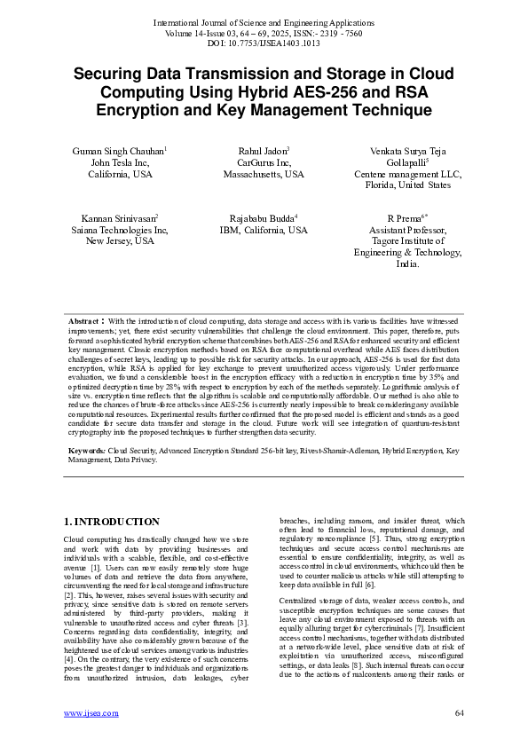 (PDF) Securing Data Transmission and Storage in Cloud Computing Using ...