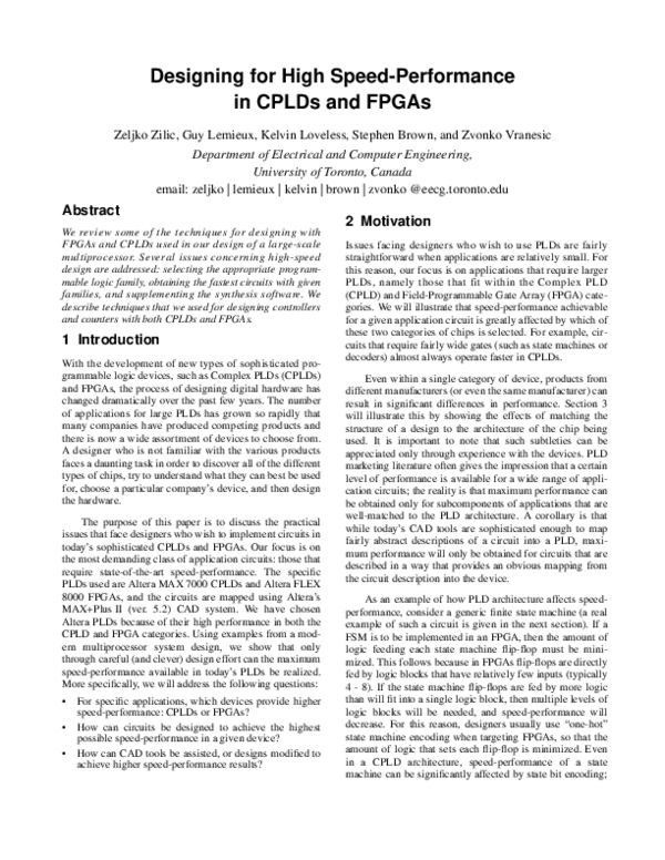 (PDF) Designing for High Speed-Performance in cplds and fpgas