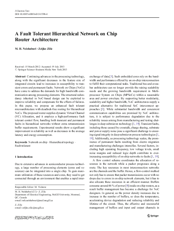 (PDF) A Fault Tolerant Hierarchical Network on Chip Router Architecture