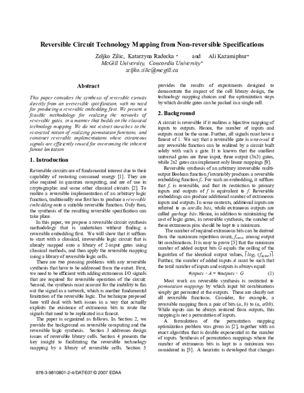 (PDF) Reversible Circuit Technology Mapping from Non-reversible ...