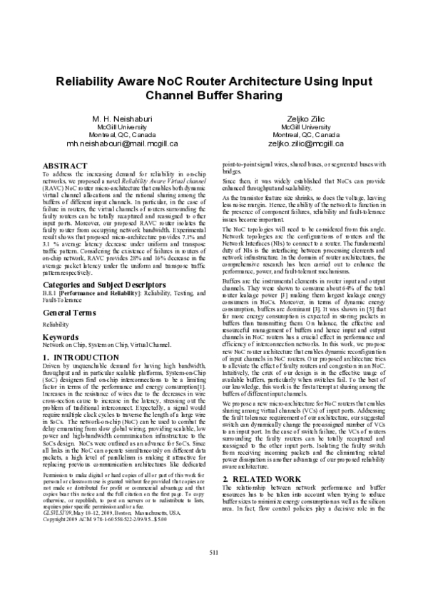 (PDF) Reliability aware NoC router architecture using input channel ...