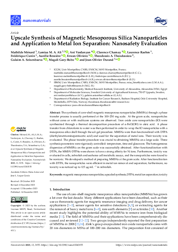 (PDF) Upscale Synthesis of Magnetic Mesoporous Silica Nanoparticles and ...