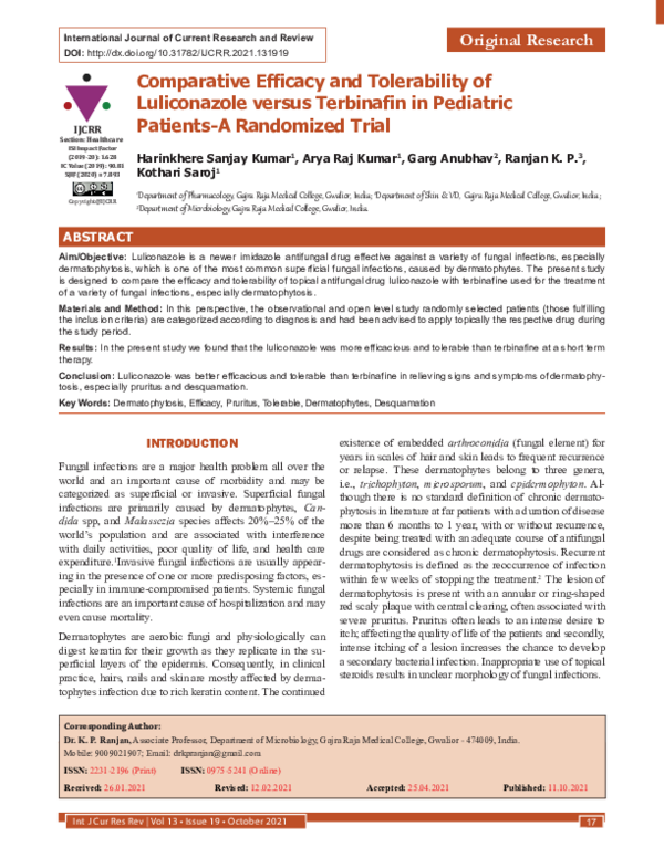 (PDF) Comparative Efficacy and Tolerability of Luliconazole versus ...