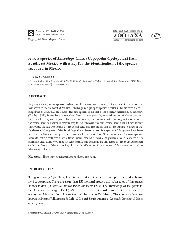(PDF) A new species of Eucyclops Claus (Copepoda: Cyclopoida) from ...