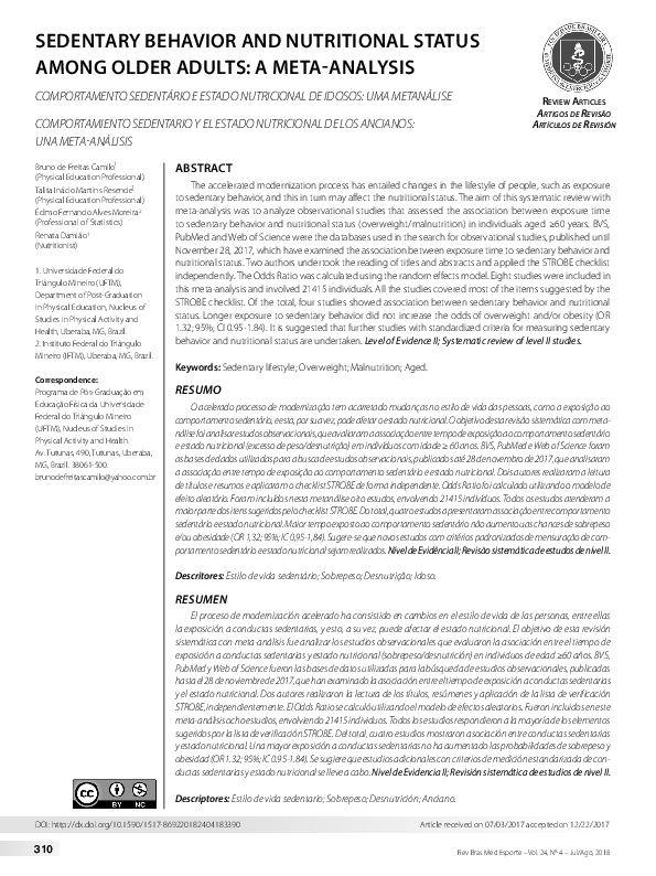 (PDF) Sedentary Behavior and Nutritional Status Among Older Adults: A ...