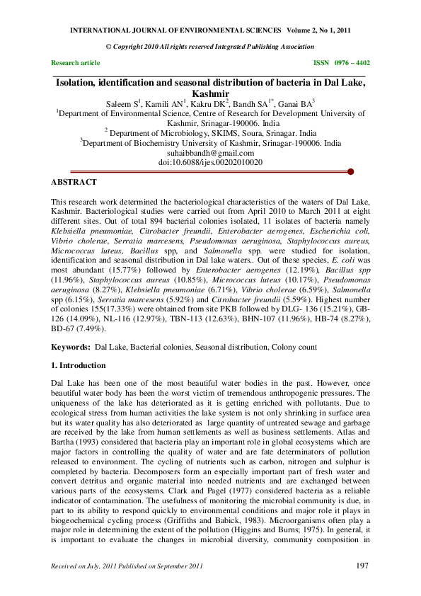 (PDF) Isolation, Identification and Distribution of Culturable Bacteria ...