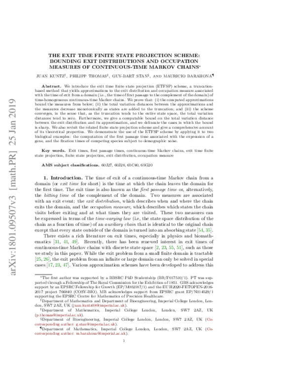 (PDF) The Exit Time Finite State Projection Scheme: Bounding Exit ...