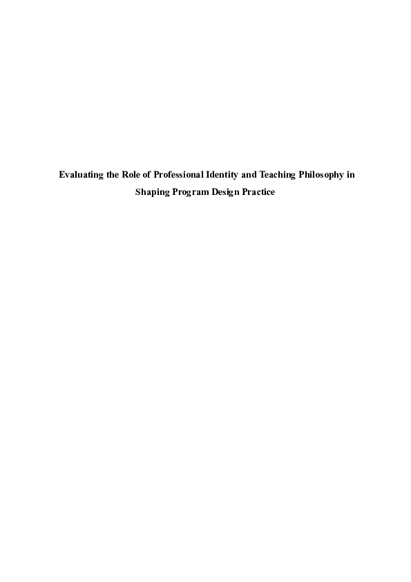 (PDF) Evaluating the Role of Professional Identity and Teaching ...