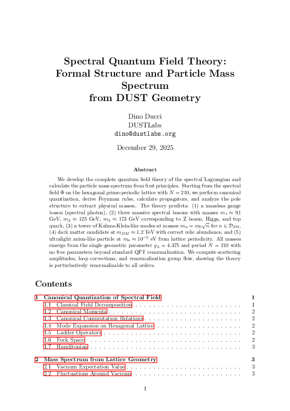 (PDF) Spectral Quantum Field Theory: Formal Structure and Particle Mass ...