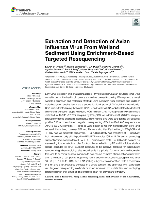 (PDF) Extraction and Detection of Avian Influenza Virus From Wetland ...