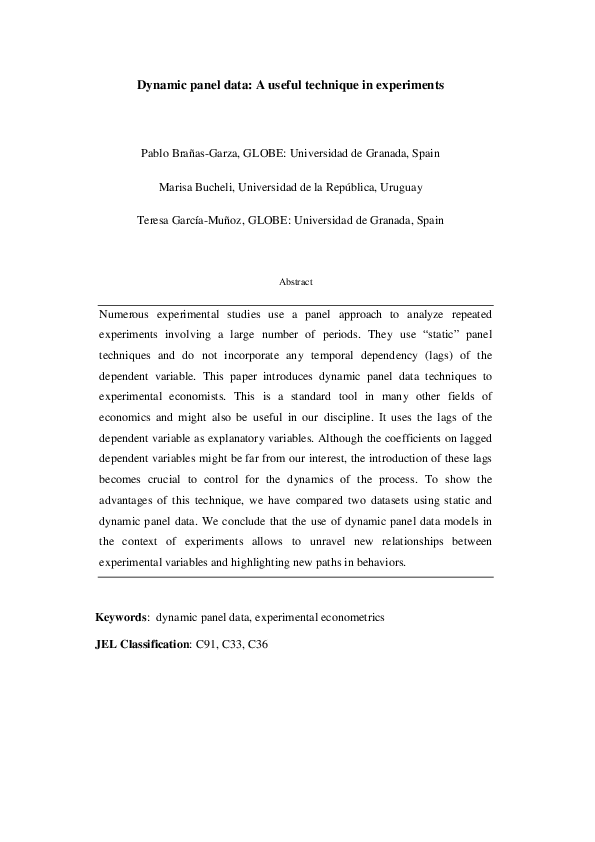 (PDF) Dynamic panel data: A useful technique in experiments