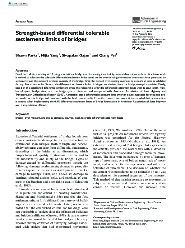 (PDF) Strength-based differential tolerable settlement limits of bridges
