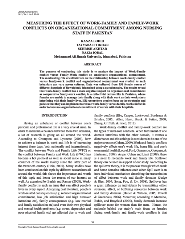(PDF) Measuring the Effect of Work-Family and Family-Work Conflicts on ...