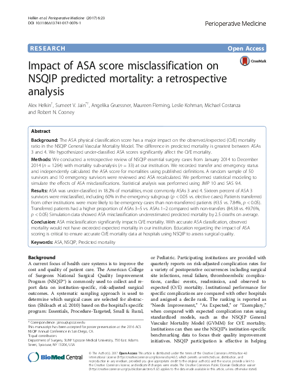 (PDF) Impact of ASA score misclassification on NSQIP predicted ...