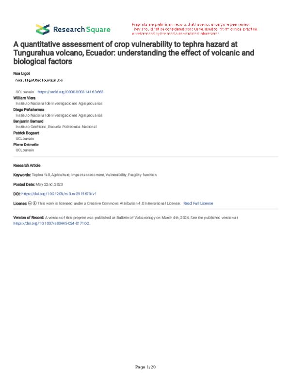 (PDF) A quantitative assessment of crop vulnerability to tephra hazard ...