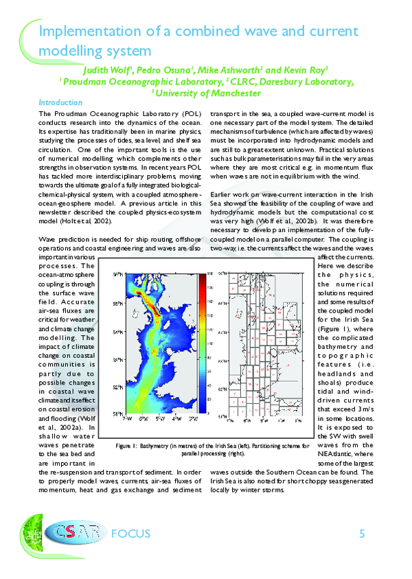 (PDF) Implementation of a combined wave and current, modelling system