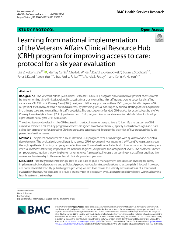 (PDF) Learning from national implementation of the Veterans Affairs ...