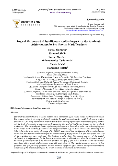 (PDF) Logical Mathematical Intelligence and its Impact on the Academic ...