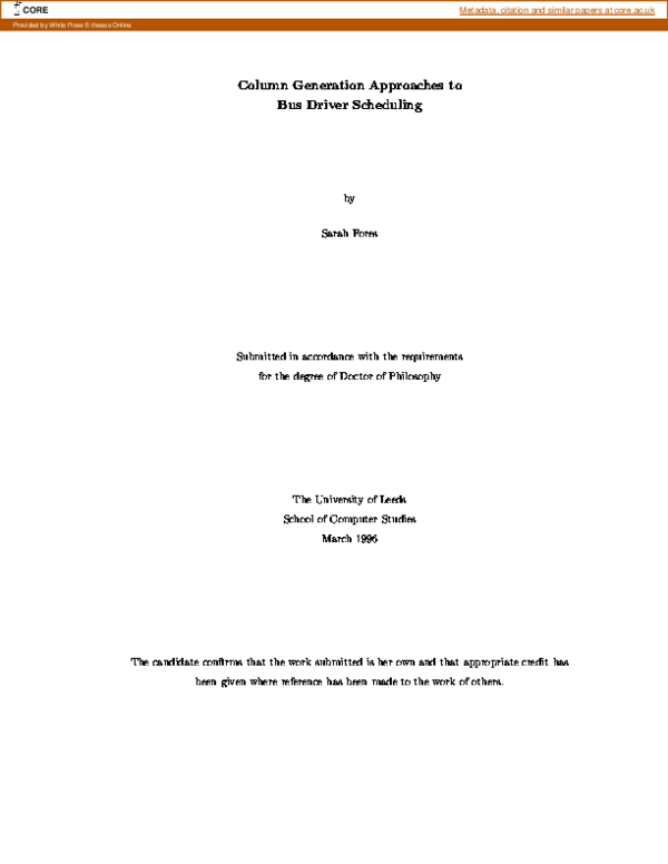 (PDF) Column generation approaches to bus driver scheduling