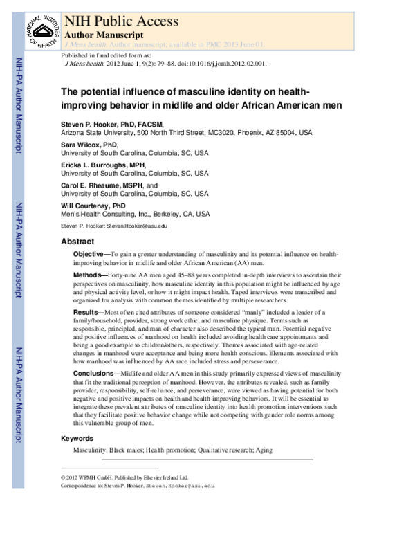 (PDF) The potential influence of masculine identity on health-improving ...