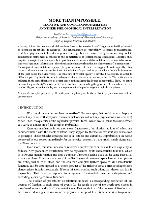 (PDF) More than impossible: negative and complex probabilities and ...